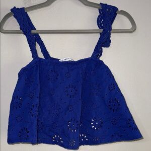 Celebrity Pink Blue Ruffled Crop Tank Top